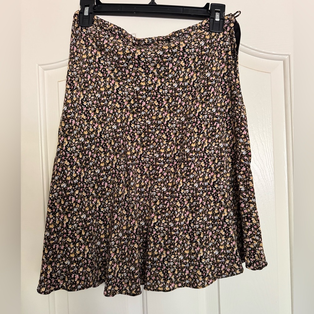 Express Black Floral A-Line Skirt